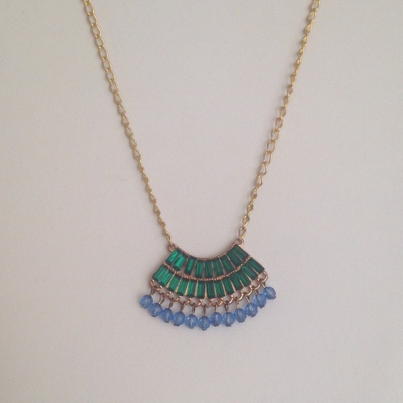 Boho Chic Gold, Emerald & Blue Fashion Necklace - Picture 4 of 8
